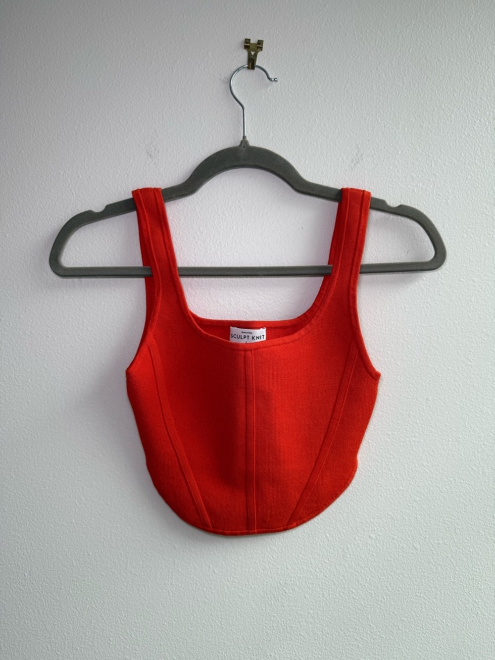 Aritzia Babaton Sculpt Knit Bustier Tank in red orange